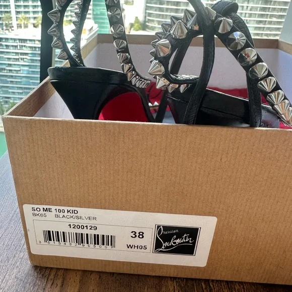 Christian Louboutin Black and Silver Studded Heels - Picture 2 of 3